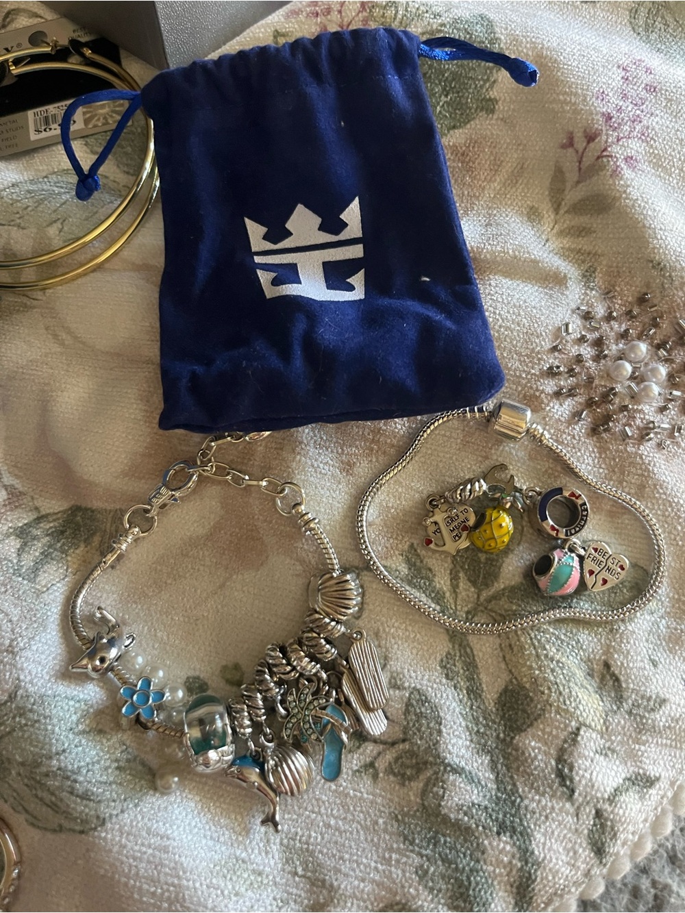 Royal Caribbean Cruise Theme Charm Bracelet Set and Pouch Beach Vacation